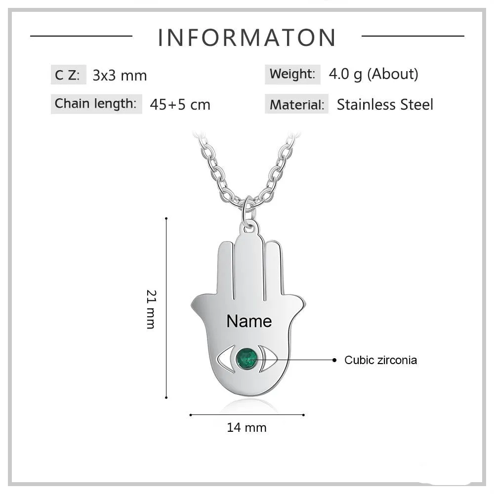 Personalized Hamsa Hand Necklace with Birthstone