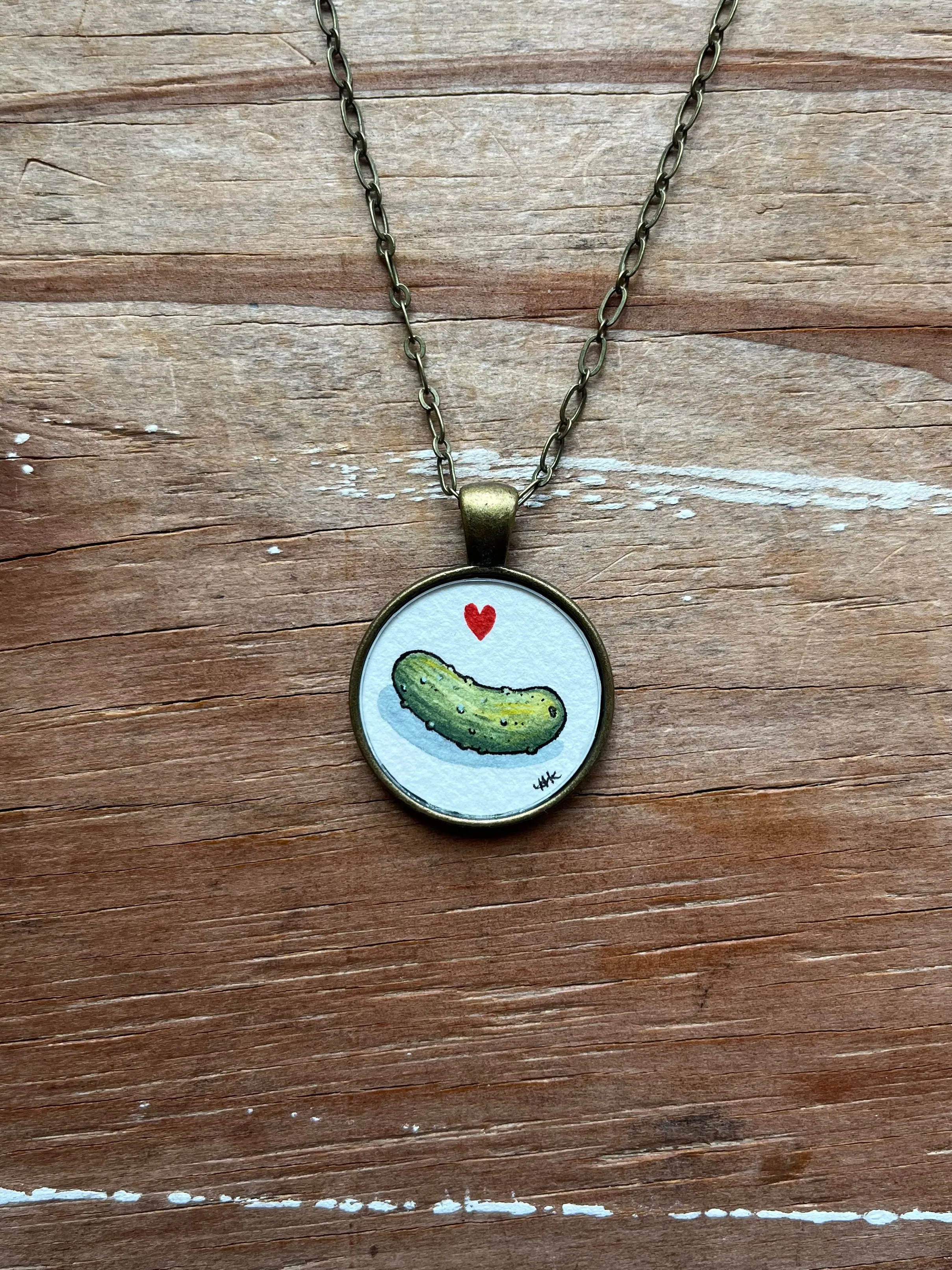 Pickle Love Pendant, Original Watercolor Hand Painted Necklace