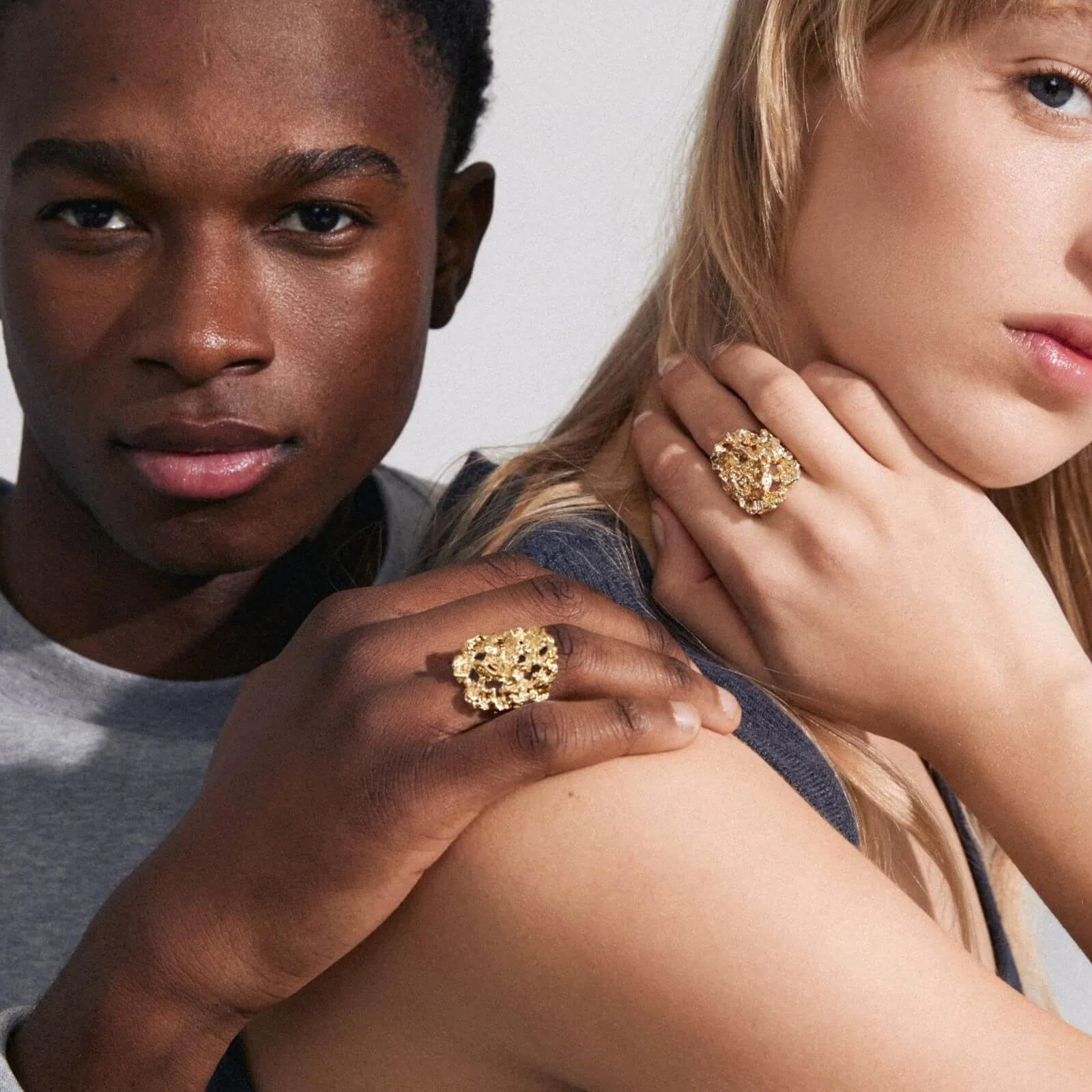 Pilgrim Act Gold Textured Statement Ring