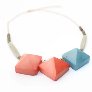 Pink and Blue Pyramid Tagua Necklace