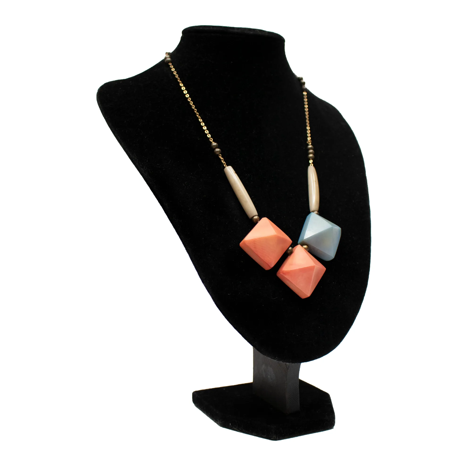 Pink and Blue Pyramid Tagua Necklace