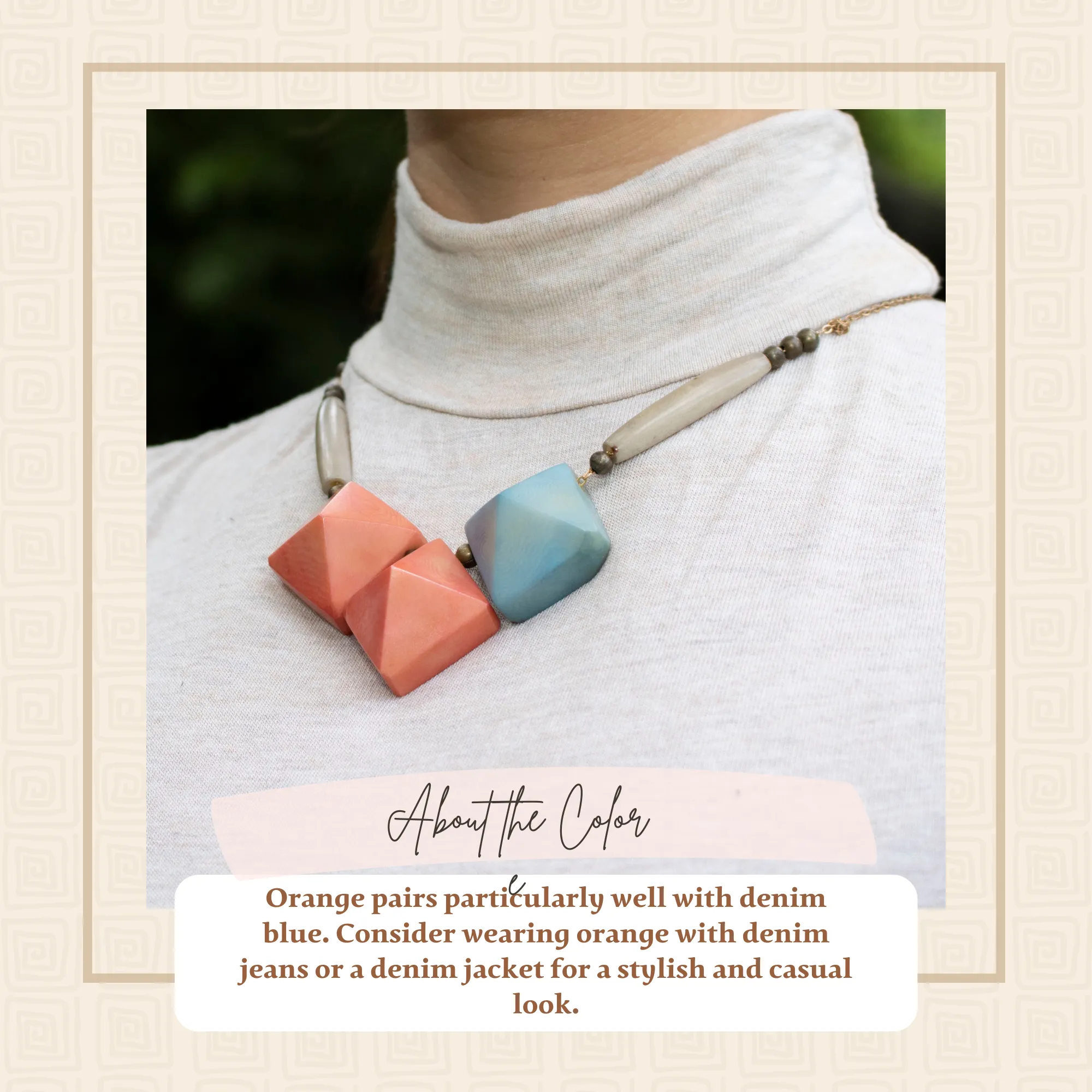 Pink and Blue Pyramid Tagua Necklace