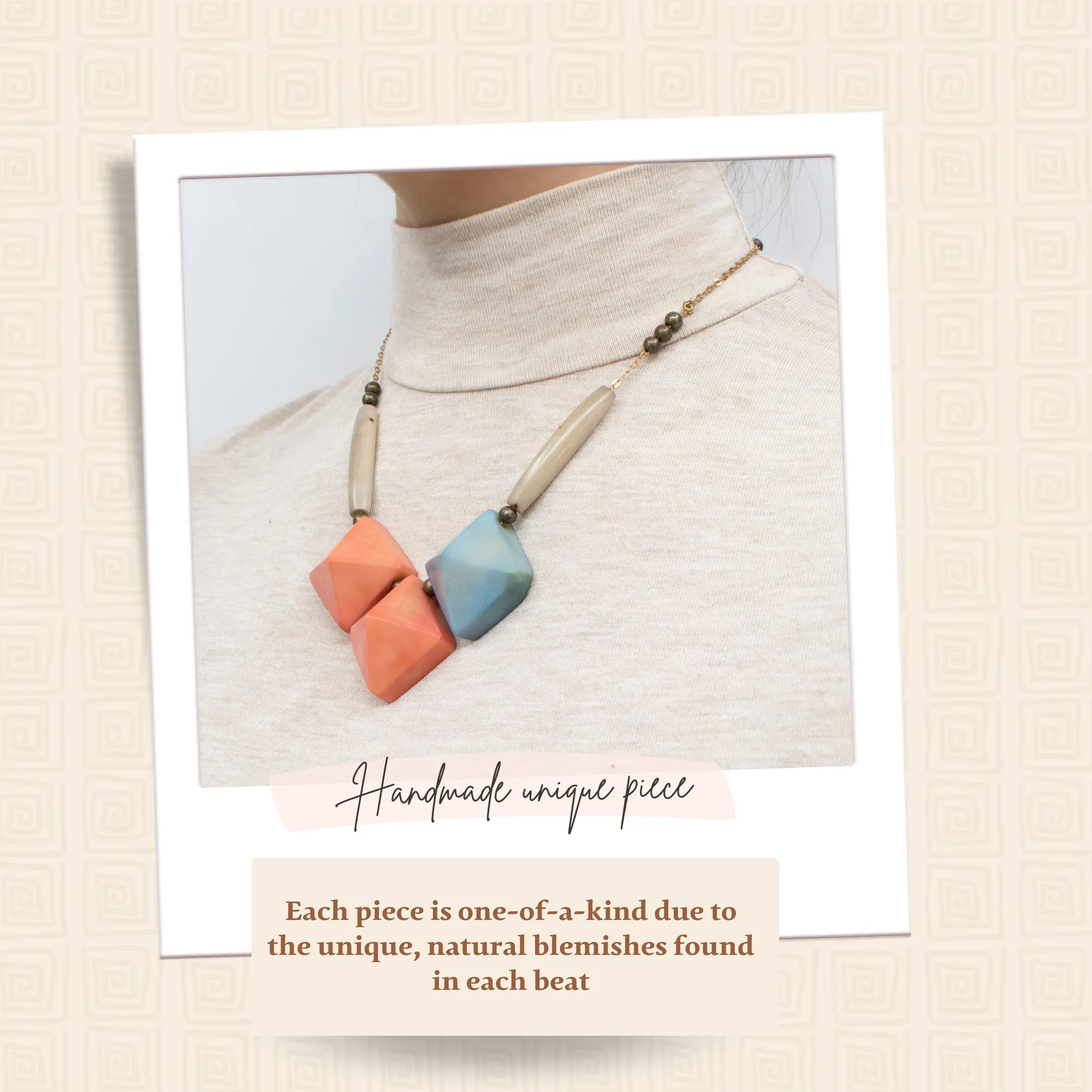 Pink and Blue Pyramid Tagua Necklace