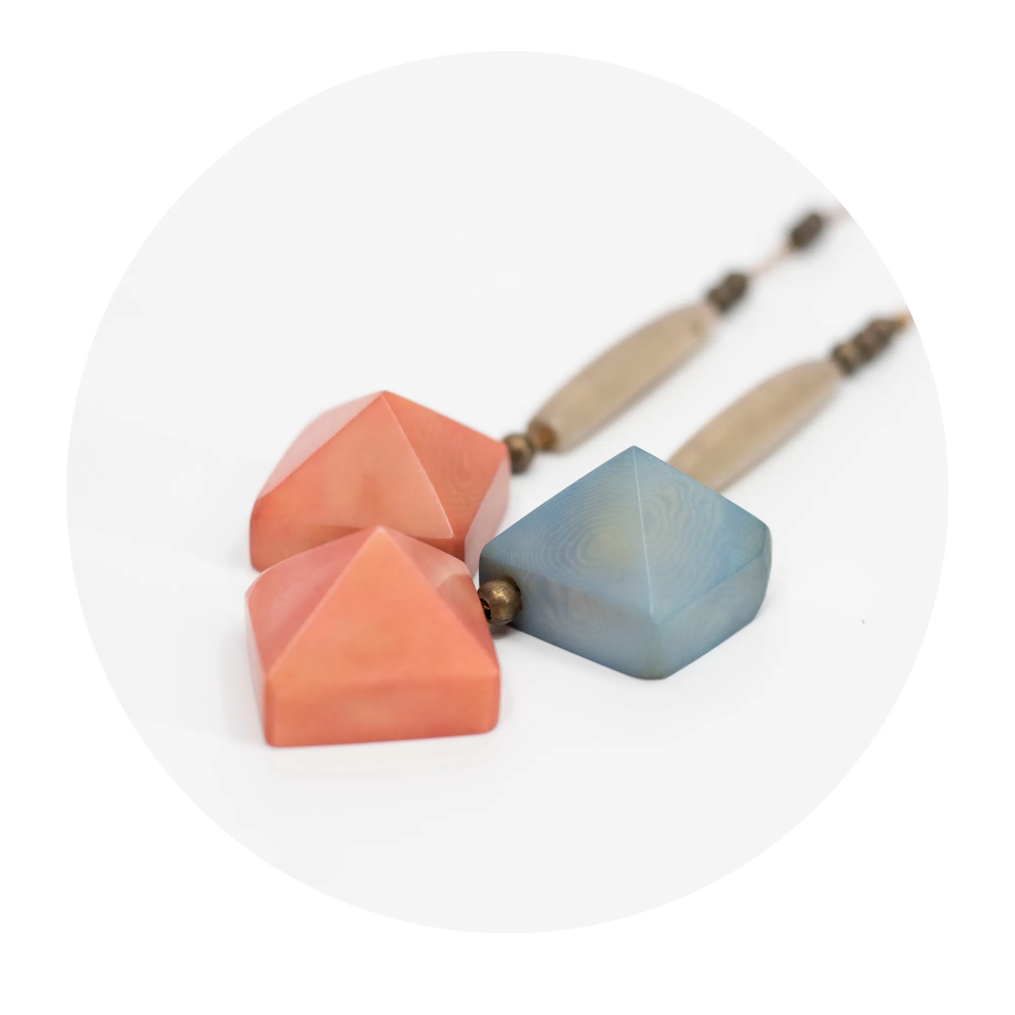 Pink and Blue Pyramid Tagua Necklace