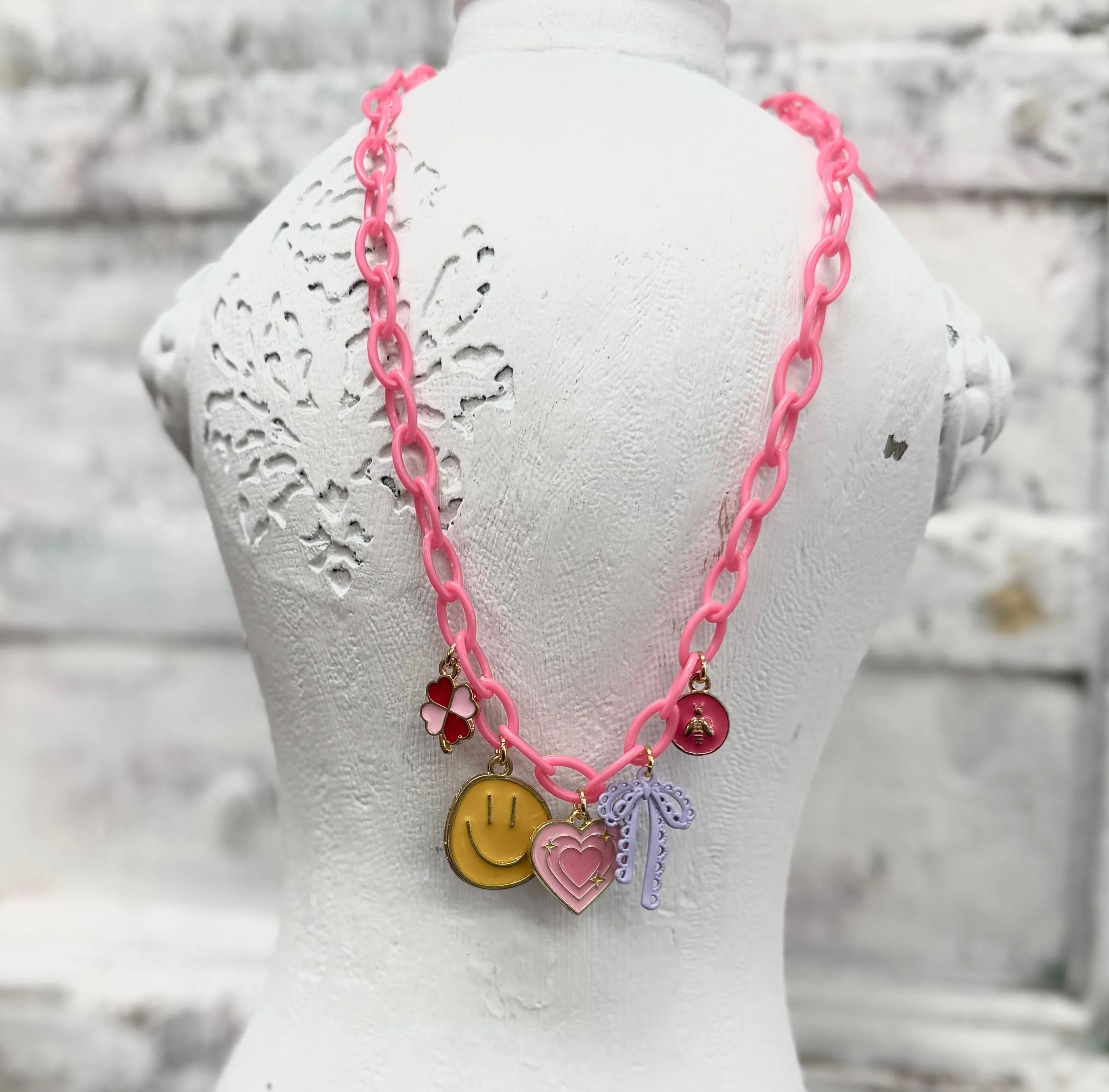 Pink Chain Charm Necklace