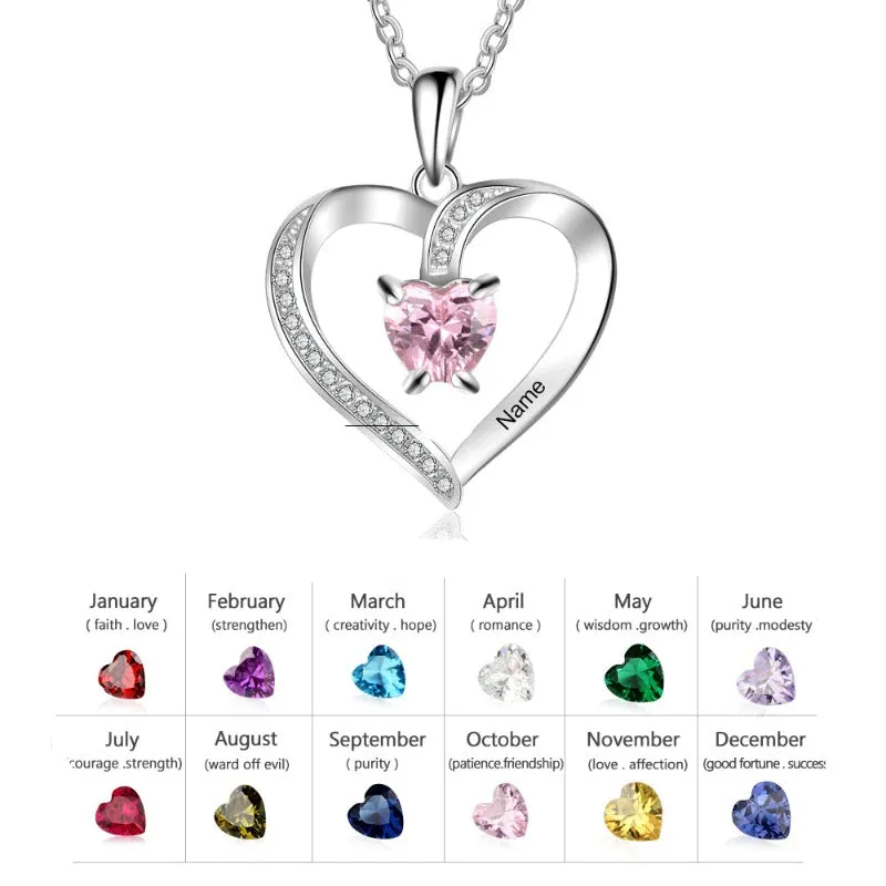 Pink Zircon Heart Name Pendant Necklace For Women Sliver Jewelry