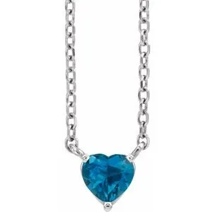 Platinum Natural London Blue Topaz Heart 16-18" Necklace