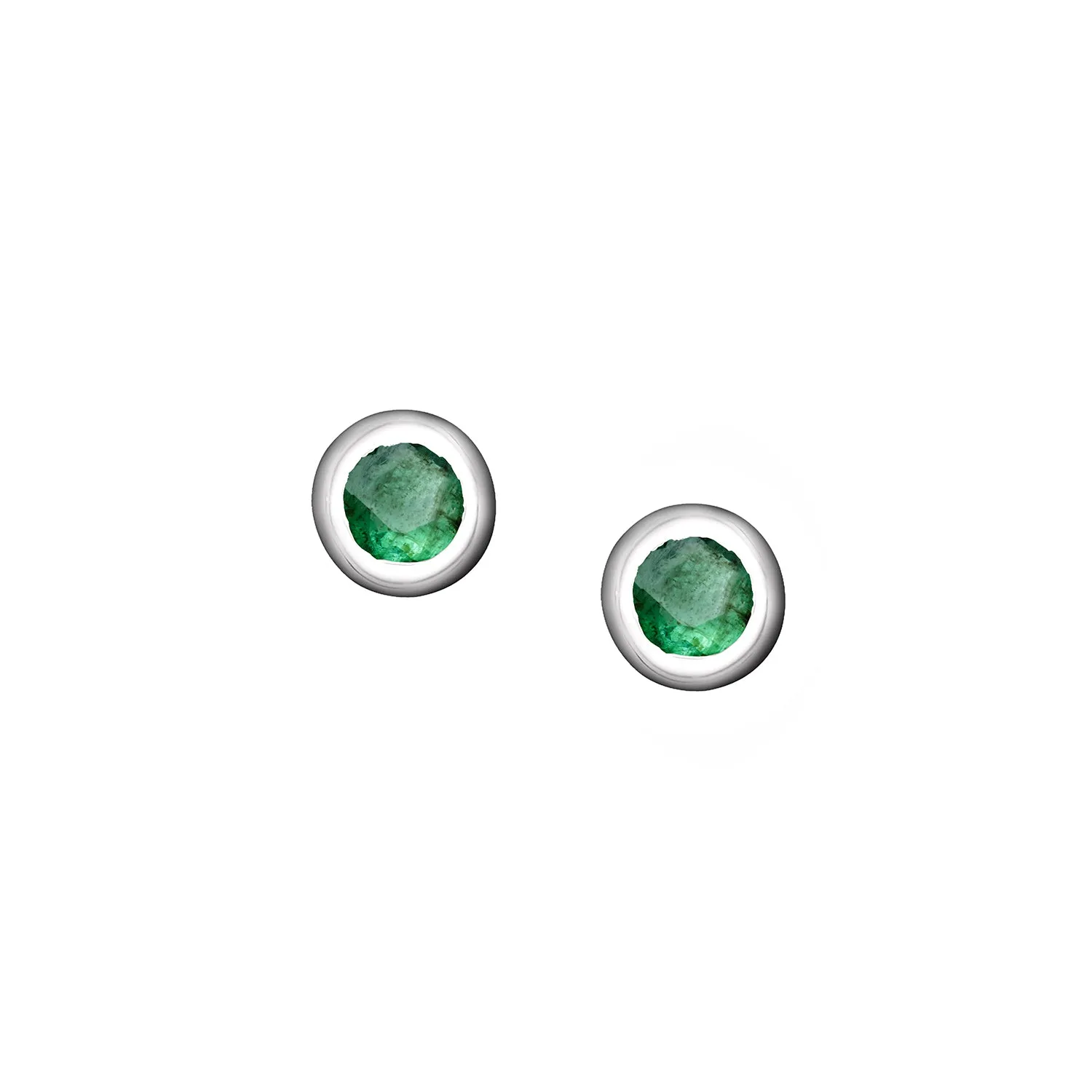 Polished Silver Crescent Moon Birthstone Earrings - May / Emerald