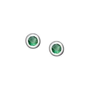 Polished Silver Crescent Moon Birthstone Earrings - May / Emerald