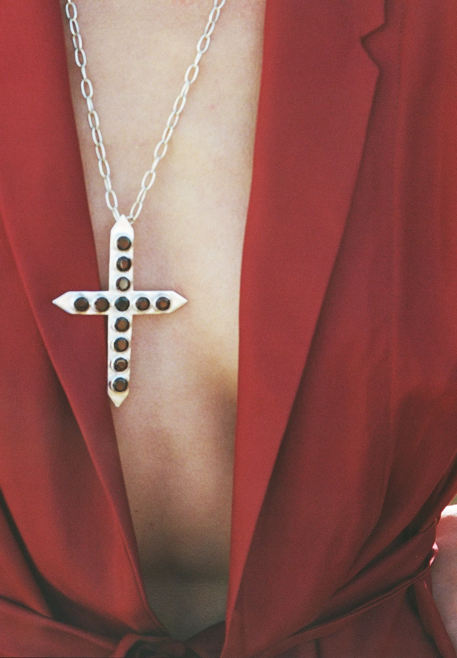Precious Garnet Studded Cross Pendant Necklace