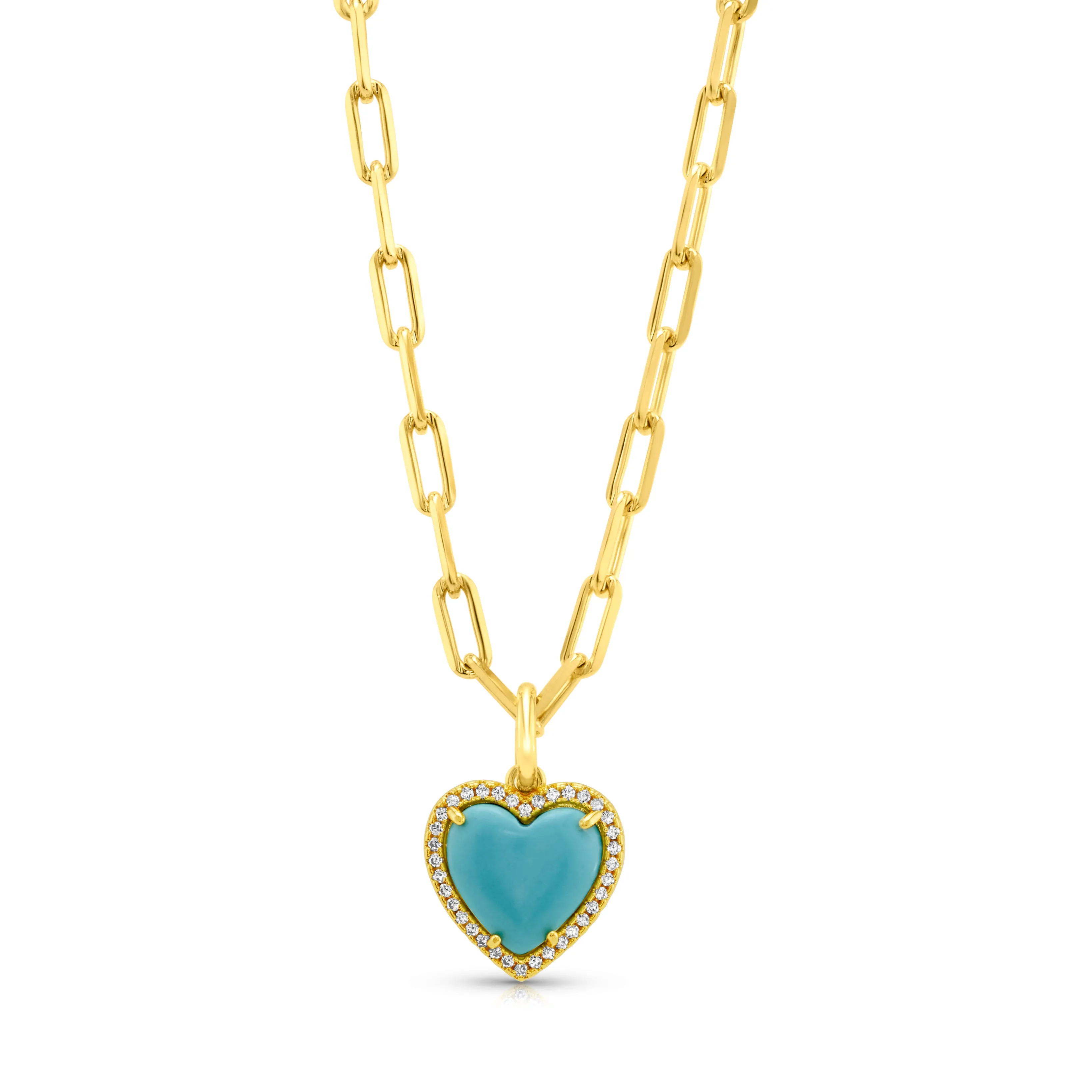 PRECIOUS GEM HEART CHAIN NECKLACE, TURQUOISE GOLD