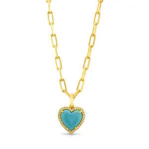 PRECIOUS GEM HEART CHAIN NECKLACE, TURQUOISE GOLD