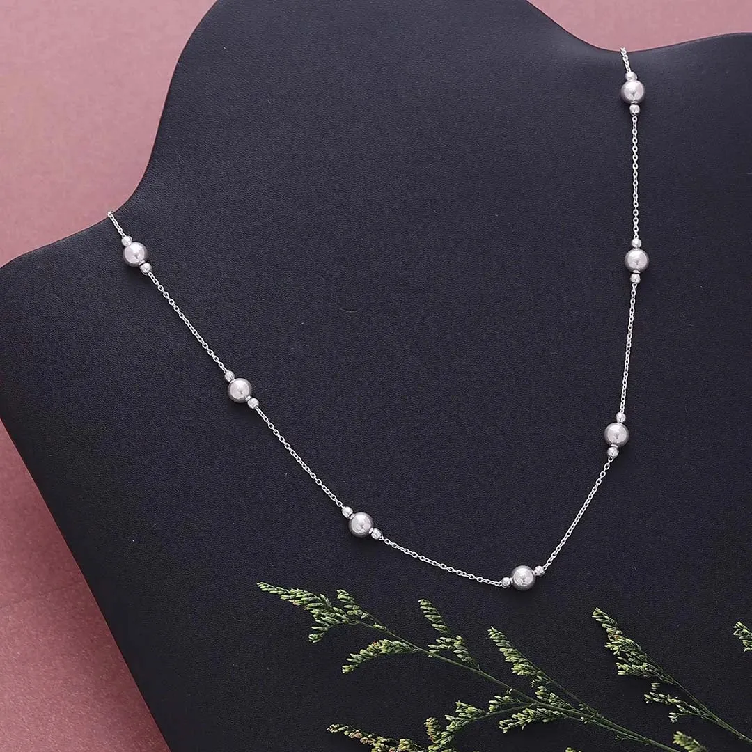 Pure 925 Silver Necklace - Silver Beaded Chain