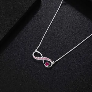 Pure Silver Necklace - Infinite Pink Ruby Heart Pendant
