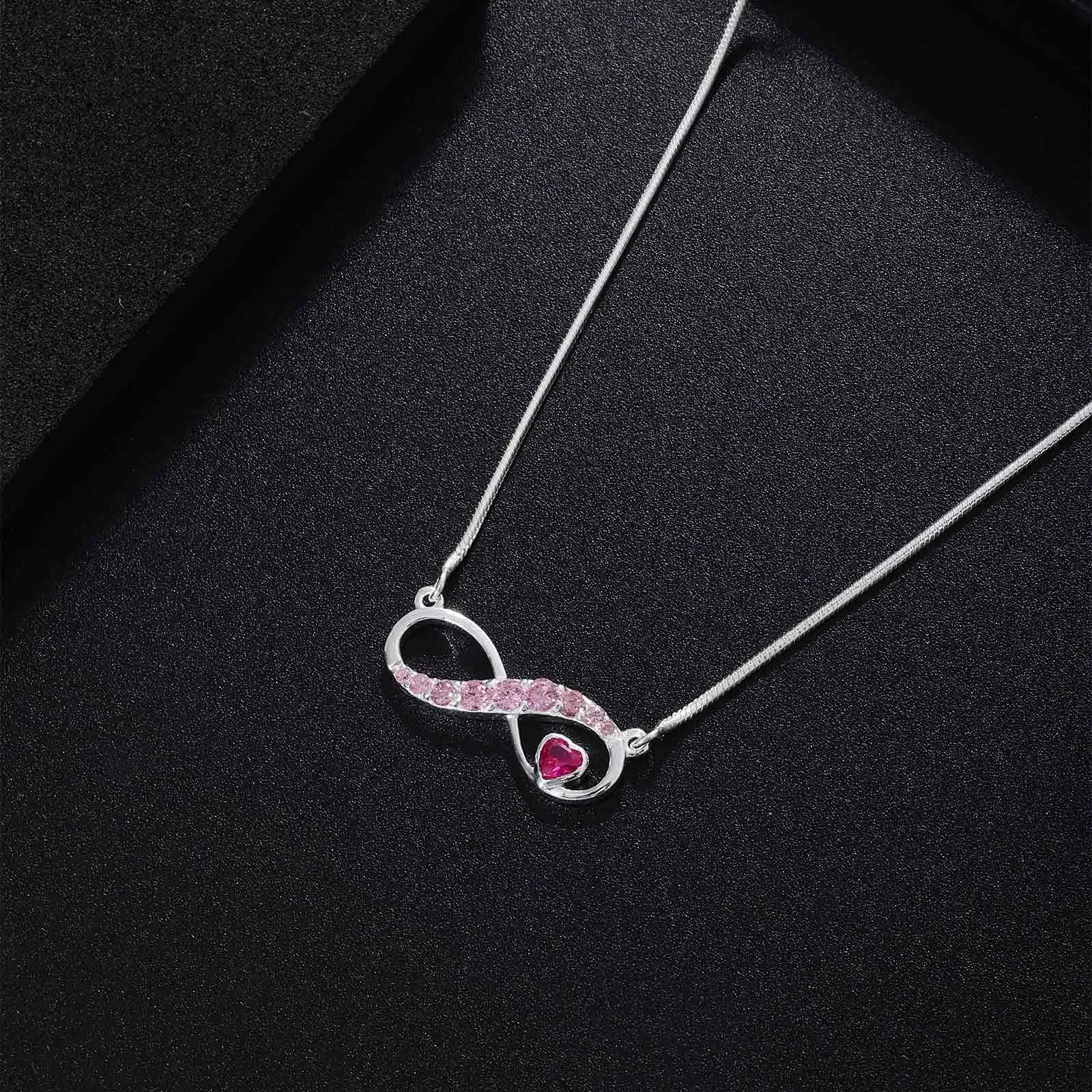 Pure Silver Necklace - Infinite Pink Ruby Heart Pendant