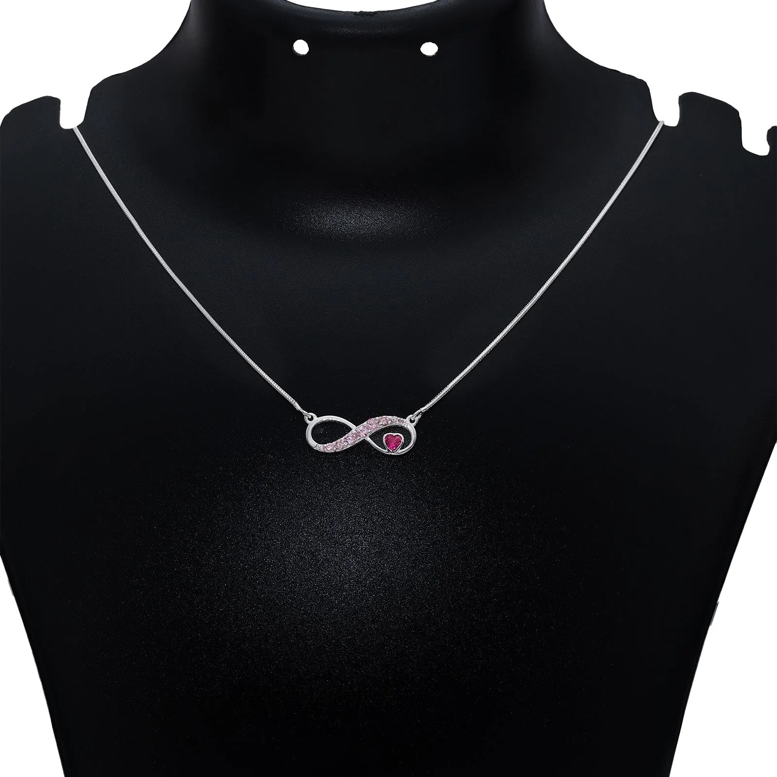 Pure Silver Necklace - Infinite Pink Ruby Heart Pendant
