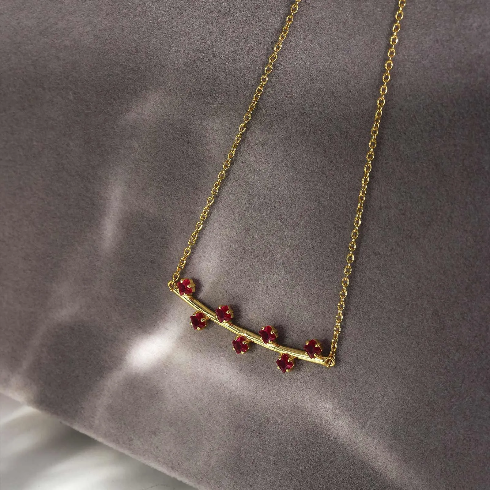 Pure Silver Necklace - Twine of Red Rubies in Gold Plating