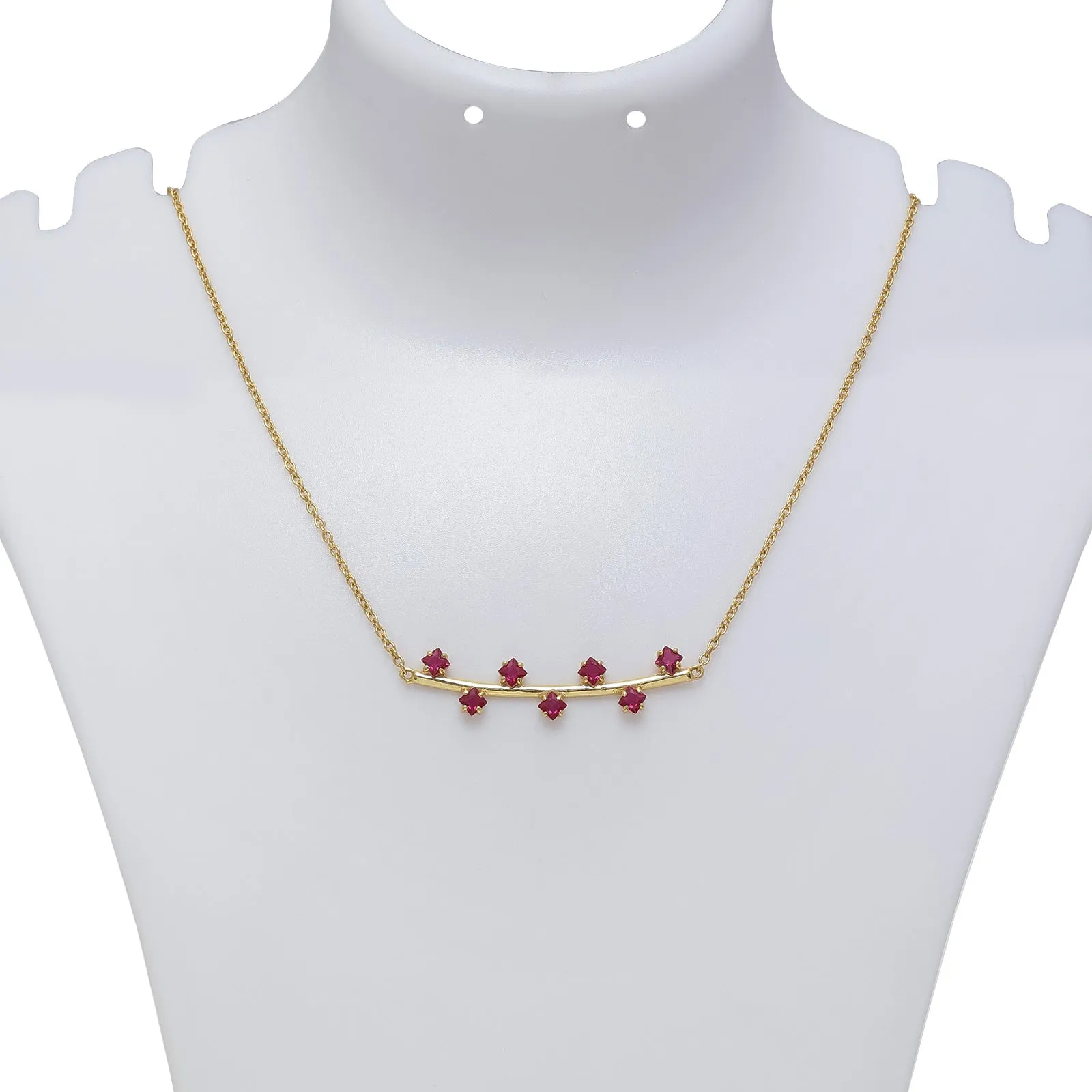 Pure Silver Necklace - Twine of Red Rubies in Gold Plating