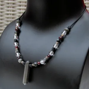 Pyrite, Garnet, Clear Quartz, Black Labradorite gemstones with Sterling Silver on Leather