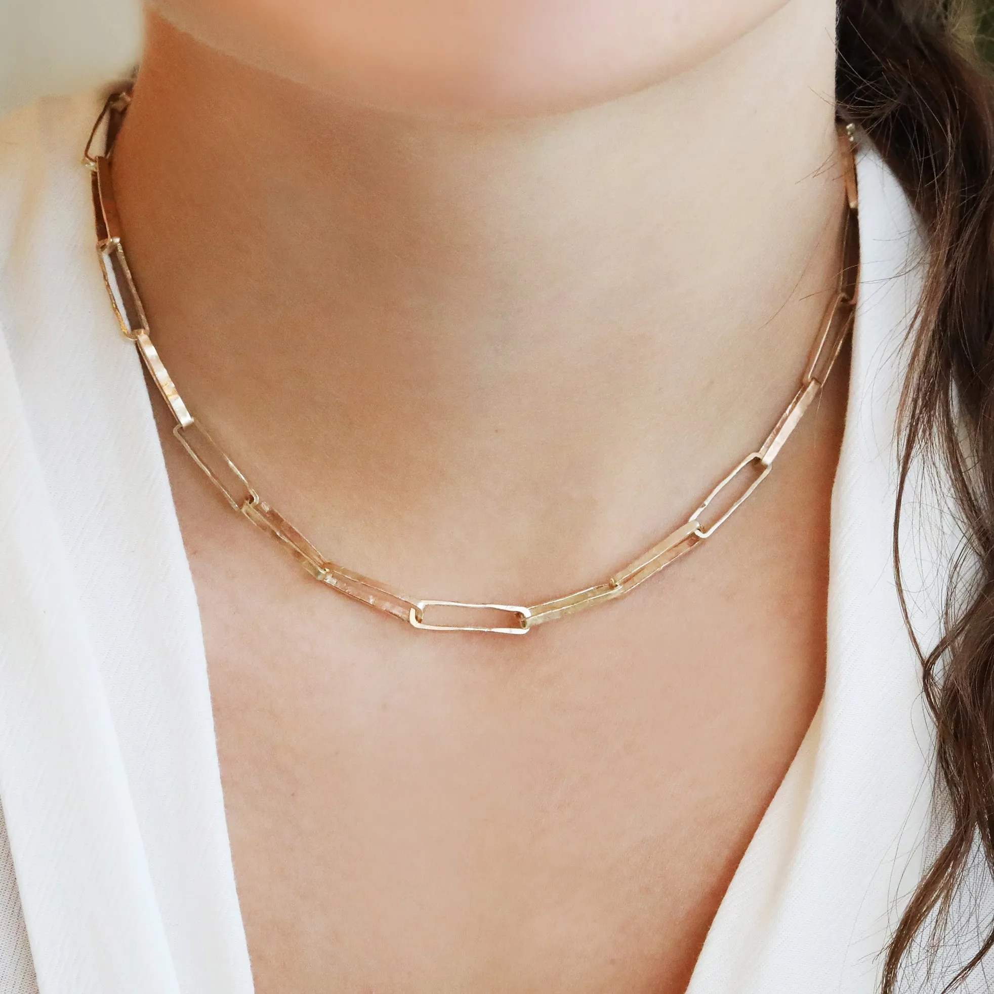 "Cary York" Gold Rectangular Link Necklace
