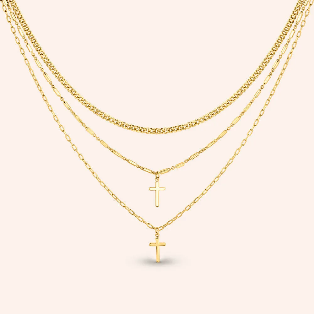 "Divine" Set Of Three Cross & Curb Chain Layering Necklaces