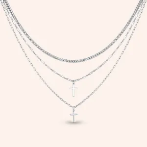 "Divine" Set Of Three Cross & Curb Chain Layering Necklaces