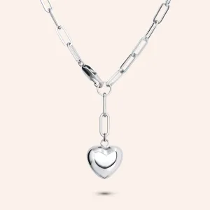 "Heartfelt" High Polished Heart Y Necklace