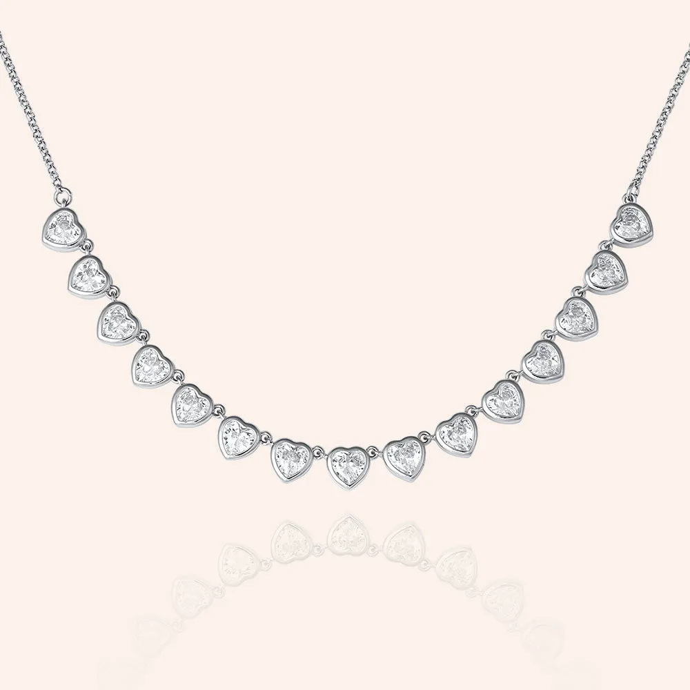 "Honeymoon" 6.6CTW Heart Cut Bezel-set Tennis Necklace