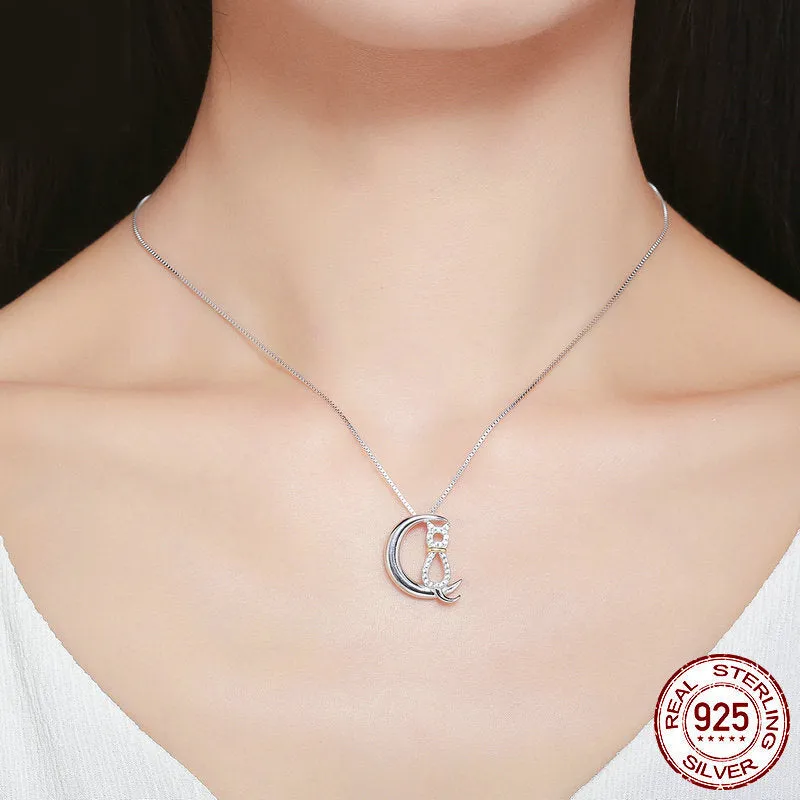 "I Love My Cat To the Moon" Sterling Silver Necklace