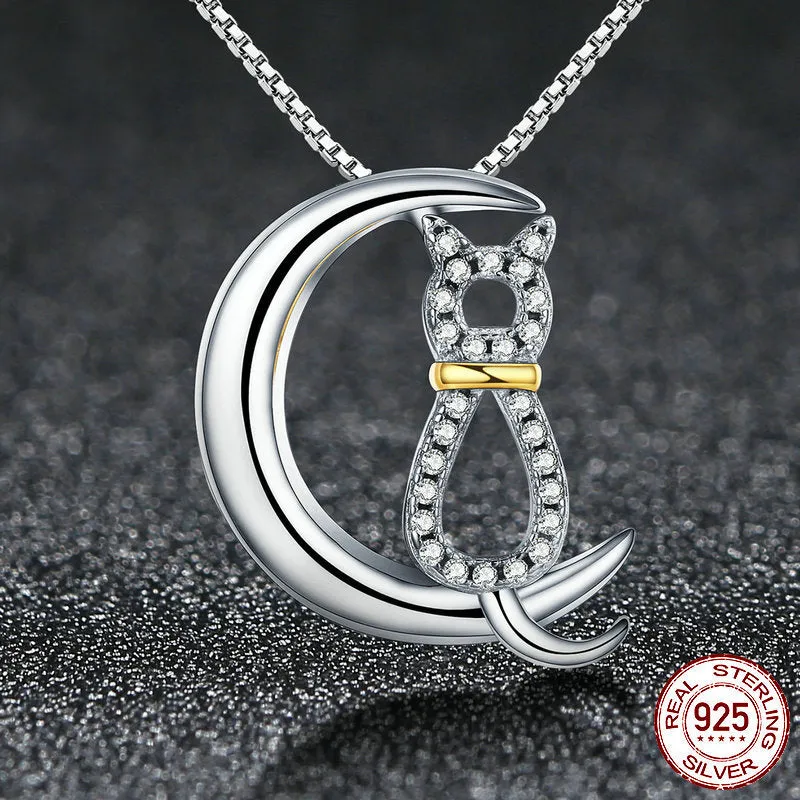 "I Love My Cat To the Moon" Sterling Silver Necklace