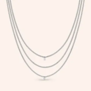 "Link it up" 0.9CTW Prong Set Round Cut Curb Chain Layered Necklace