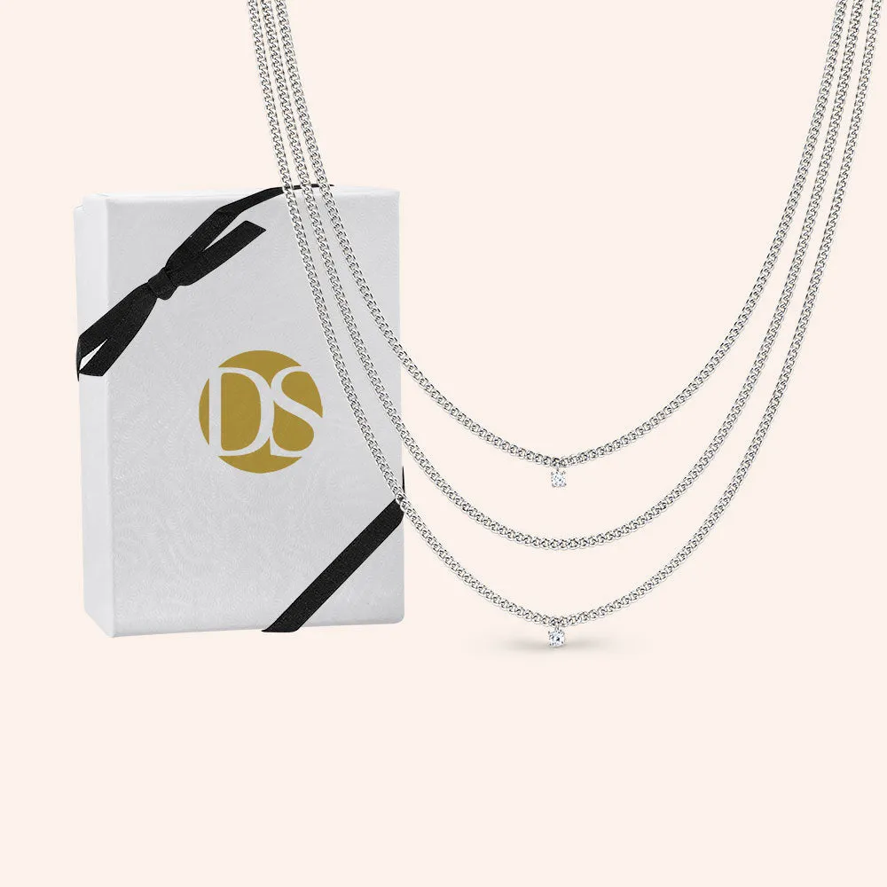 "Link it up" 0.9CTW Prong Set Round Cut Curb Chain Layered Necklace