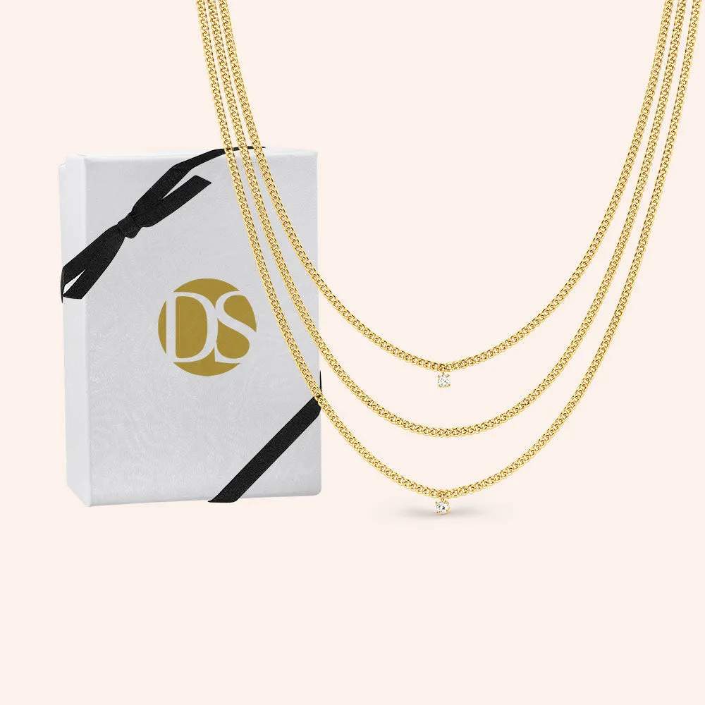 "Link it up" 0.9CTW Prong Set Round Cut Curb Chain Layered Necklace