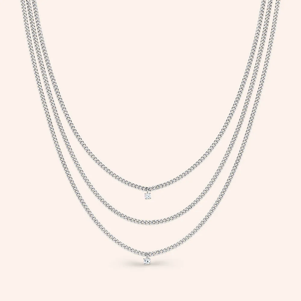 "Link it up" 0.9CTW Prong Set Round Cut Curb Chain Layered Necklace