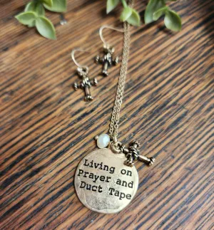 "Living on Prayer and Duct Tape" stamped necklace *