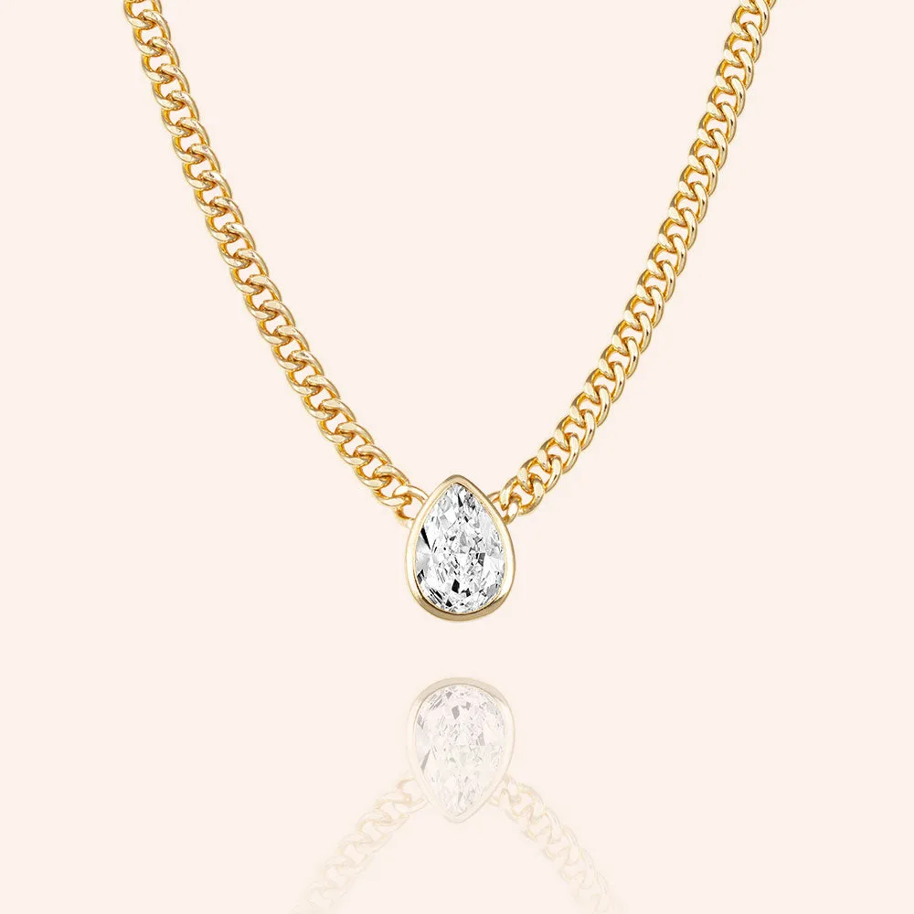 "My Legend" 1.6CTW Heart Cut Bezel Set Pendant Curb Chain Necklace