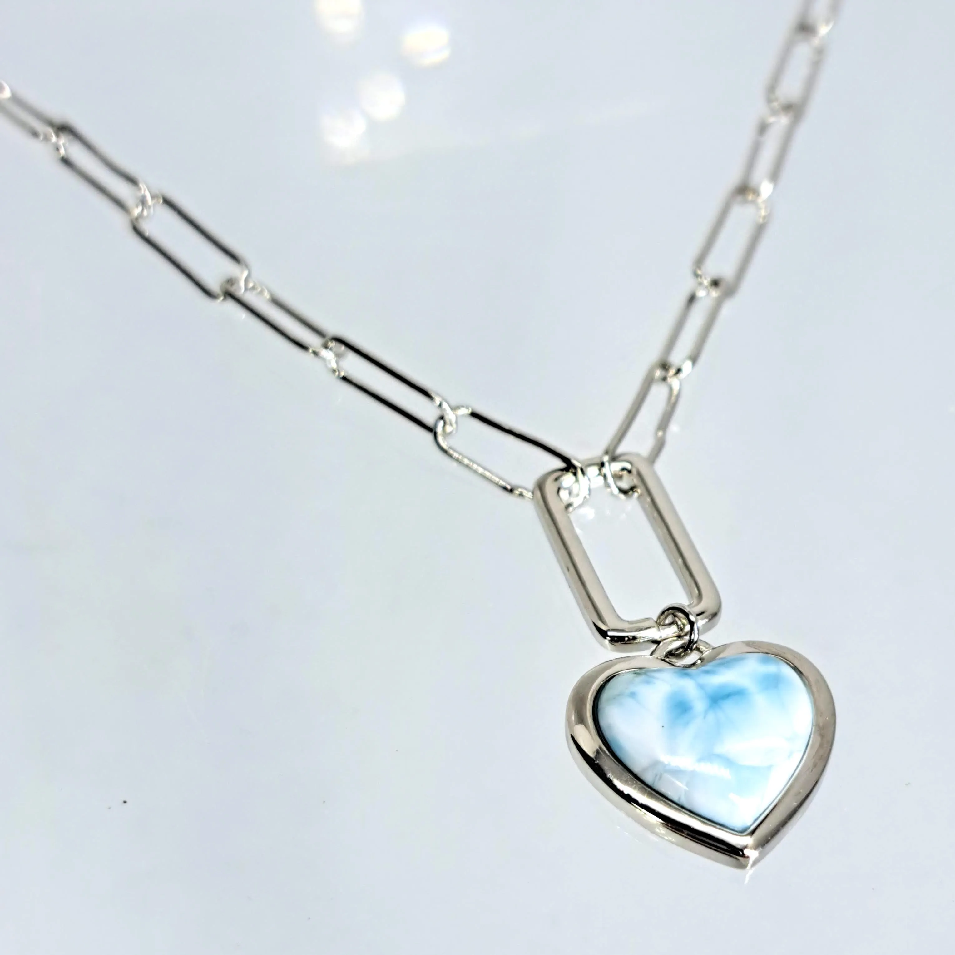 "Ocean Love Poem" 16"-18" Necklace - Larimar, Anti-tarnish Sterling