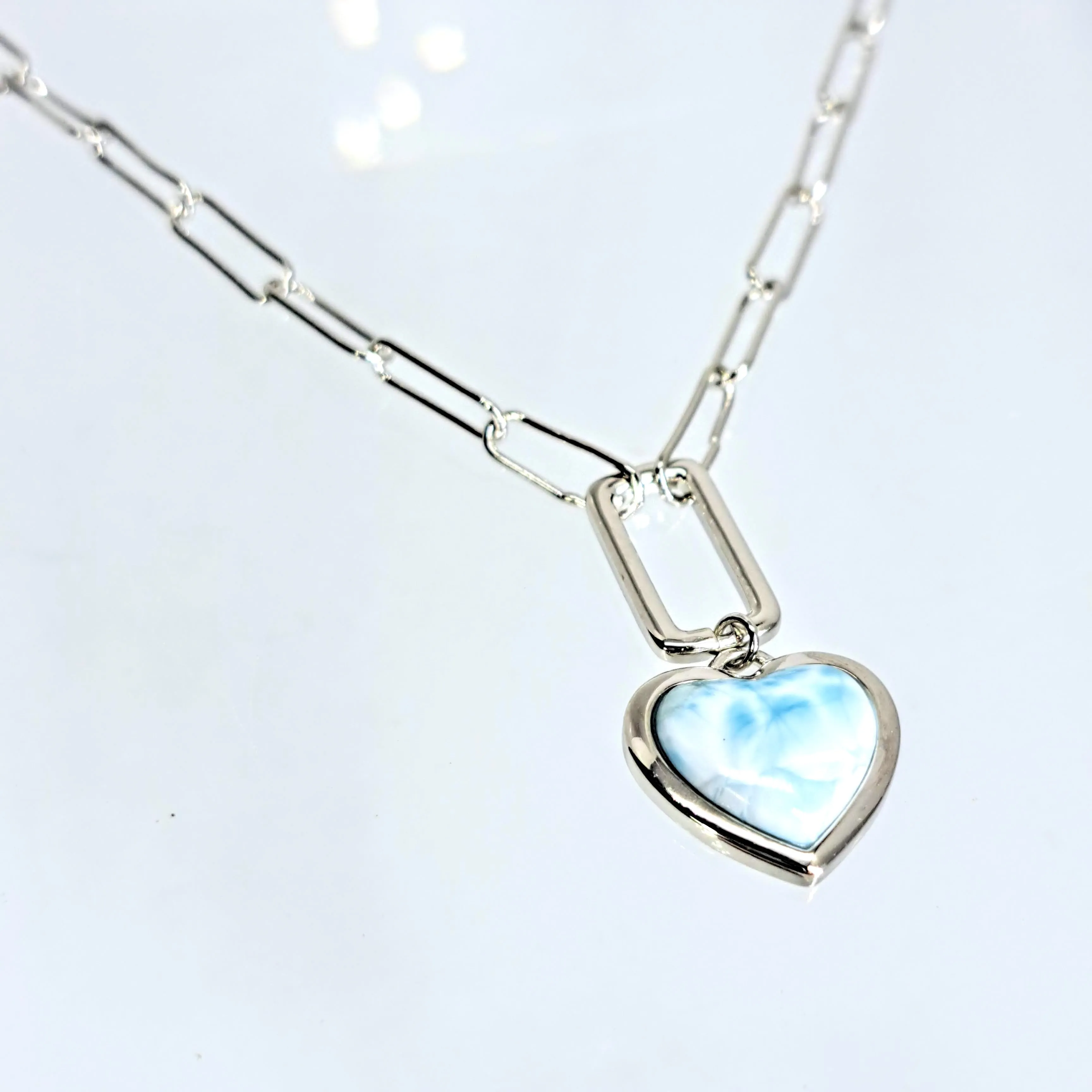 "Ocean Love Poem" 16"-18" Necklace - Larimar, Anti-tarnish Sterling