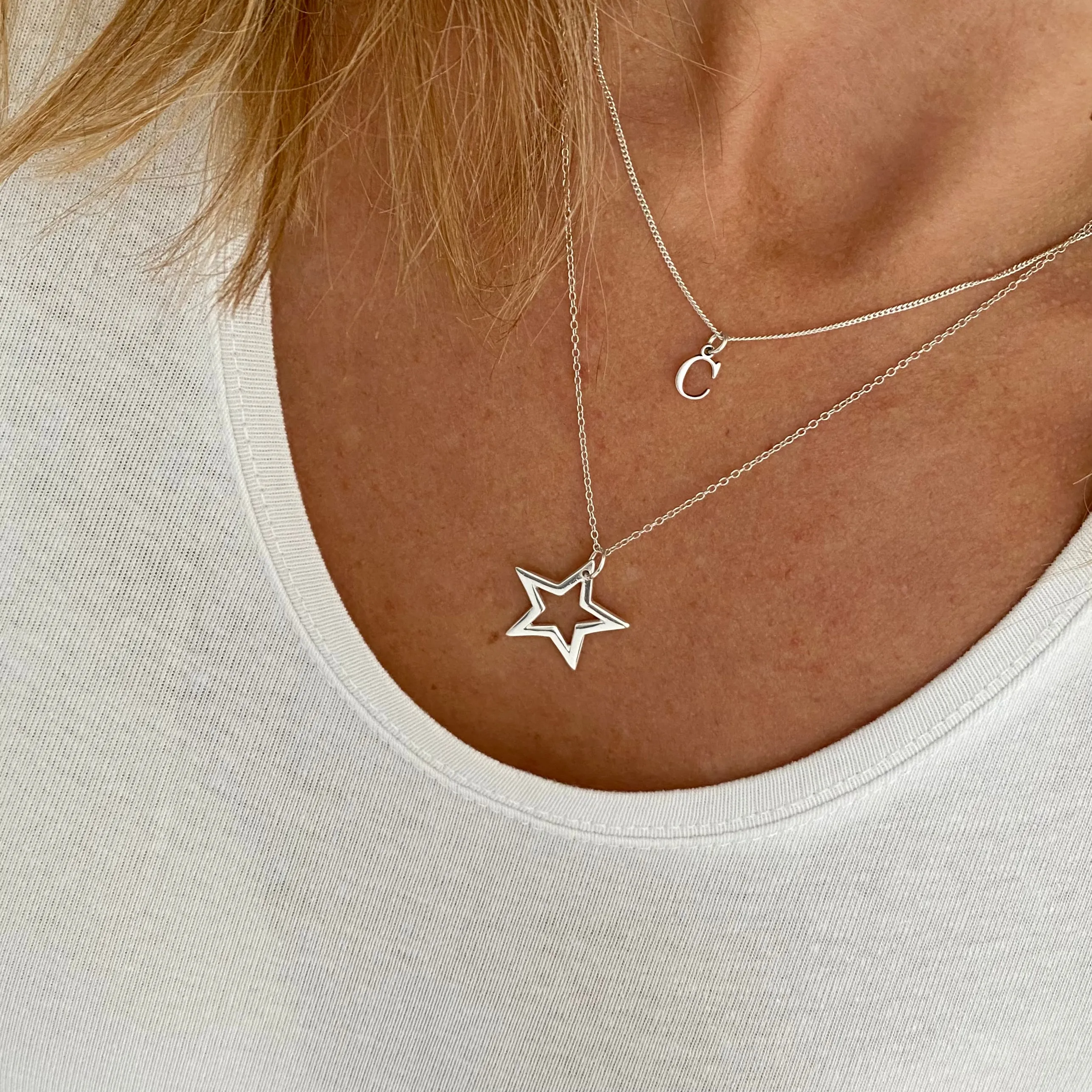 "The Claire" Silver Initial & Star Necklace Set
