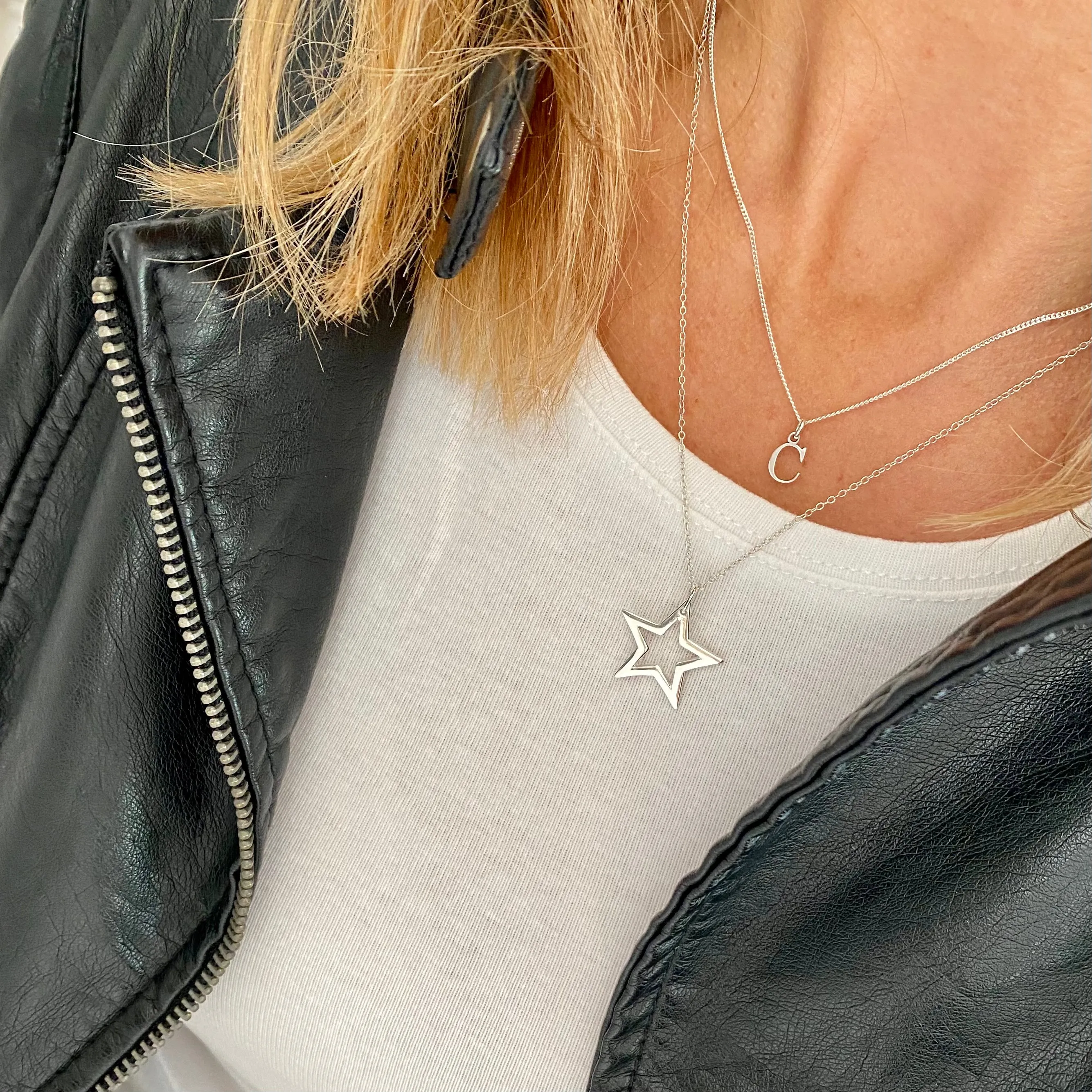 "The Claire" Silver Initial & Star Necklace Set