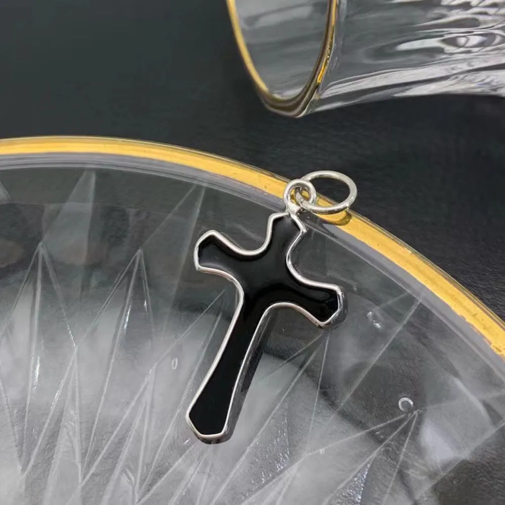 Real Solid 925 Sterling Silver Pendants Cross Epoxy Fashion Punk Jewelry