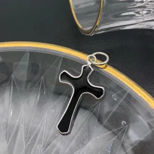 Real Solid 925 Sterling Silver Pendants Cross Epoxy Fashion Punk Jewelry