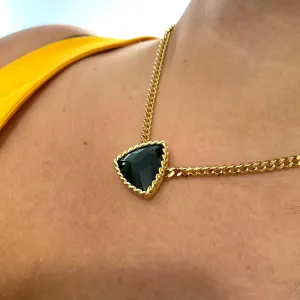 Rebecca Cocktail Gold Curb Chain Necklace - Emerald Green