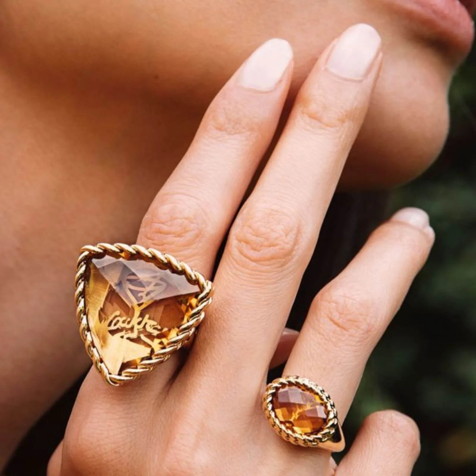 Rebecca Cocktail Gold Large Triangle Ring - Golden