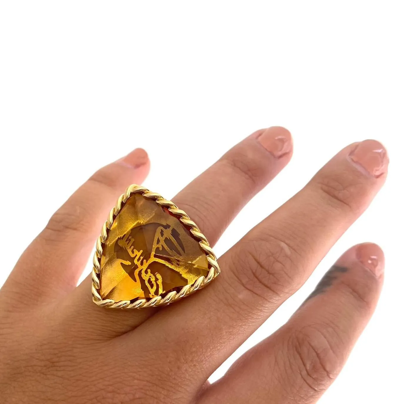 Rebecca Cocktail Gold Large Triangle Ring - Golden