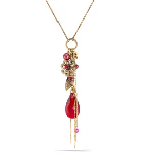 RED FACETED STONE PEARL FLOWER AND LEAF NECKLACES #224RD1501 (1F1)