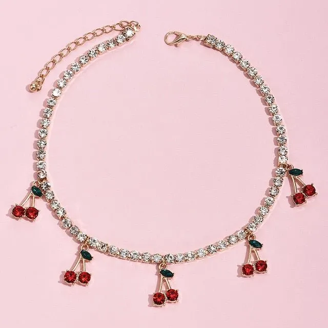 Red Ruby Gemstone Cherry Pendant Necklace Chain Women Anniverssary Jewelry