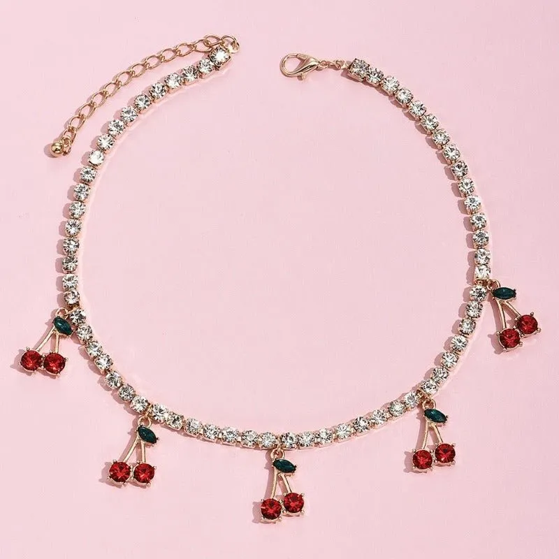 Red Ruby Gemstone Cherry Pendant Necklace Chain Women Anniverssary Jewelry