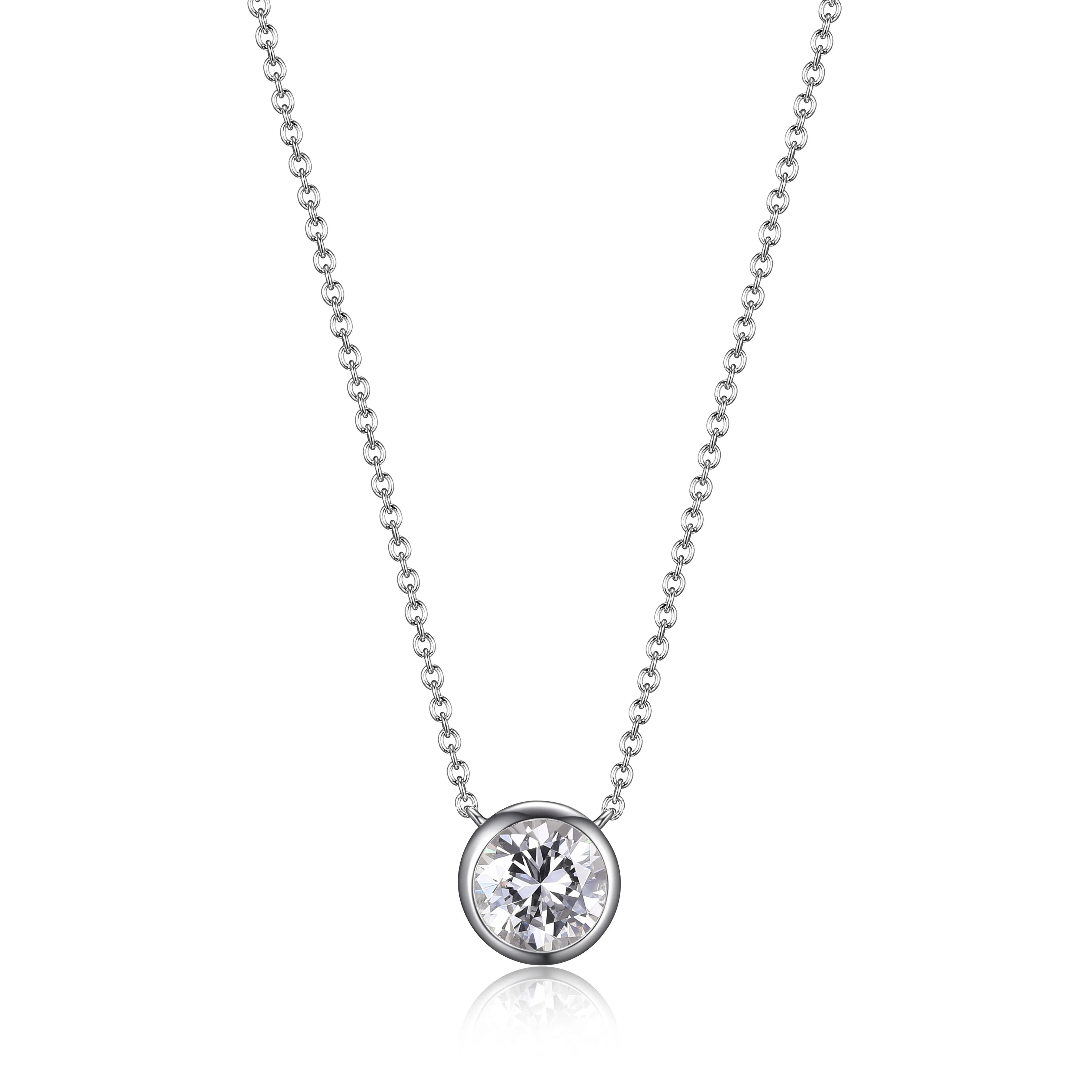 Reign Sterling Silver Rhodium Plated Bezel Set Round CZ Necklace