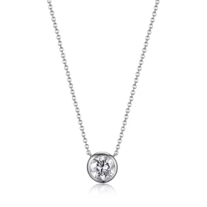 Reign Sterling Silver Rhodium Plated Bezel Set Round CZ Necklace